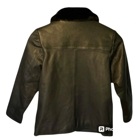 Cherokee Girls Medium Genuine Black Leather Jacket with Faux Fur Collar Biker - Picture 3 of 5
